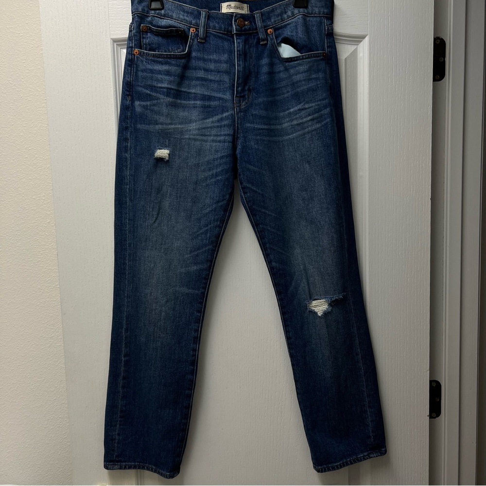 Madewell Straight Crop Distressed Dark Washed Sz 28
